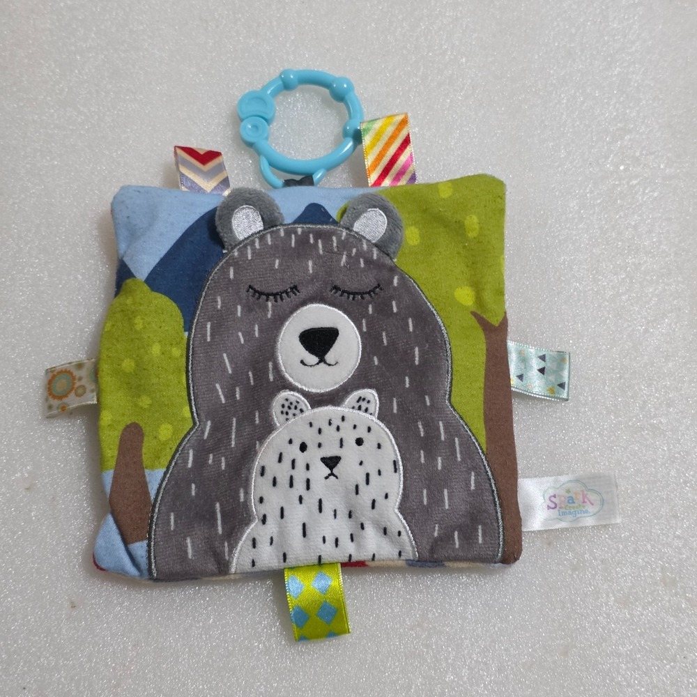 Spark Create Imagine Gray White Bear Forest Crinkle Squeak Crib Toy Taggie 6x6